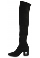 Vic MatiÃ© Botas altas de mujer con tacÃ³n cuadrado con agujero en gamuza negra