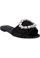 Dolce & Gabbana Sandalias planas de mujer en rafia negra con cristales