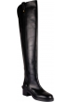 Valentino Botas mosqueteras para mujer con tacón cuadrado en piel de color negro con logo dorado