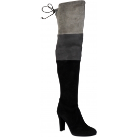 Stuart Weitzman Botas altas con tacón para mujer en piel serraje gris negro con cordones
