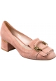 Tod's Zapatos de salon para mujer con tacon bajo en gamuza color rosa empolvado con horsebit y flecos