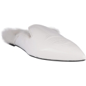 Chiara Ferragni Sandalias mule de punta fina para mujer en charol blanco con forro de pelo