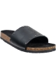 Saint Laurent Sandalias planas sin cordones para mujer en piel de color negro con la marca bordada en la banda