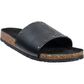 Saint Laurent Sandalias planas sin cordones para mujer en piel de color negro con la marca bordada en la banda
