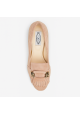 Tod's Zapatos de salon para mujer con tacon bajo en gamuza beige con horsebit y flecos