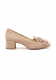 Tod's Zapatos de salon para mujer con tacon bajo en gamuza beige con horsebit y flecos
