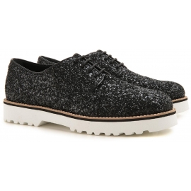 Zapatos de cordones Hogan Womens en negro brillan cuero