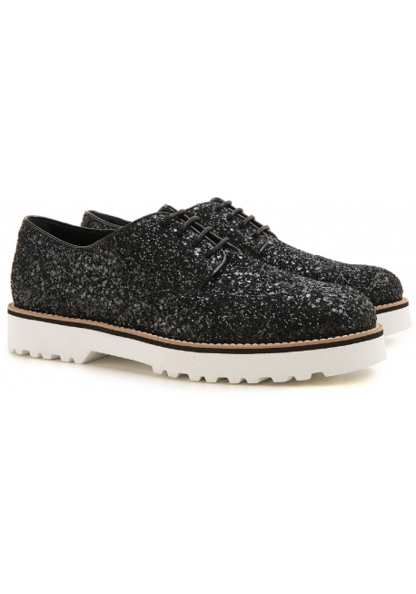 Zapatos de cordones Hogan Womens en negro brillan cuero