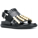 Sandalias sandalias planas de Marni en cuero negro con perlas