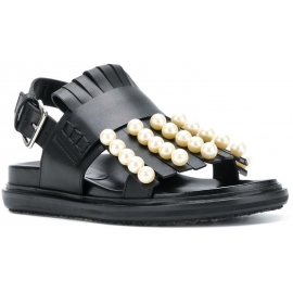 Sandalias sandalias planas de Marni en cuero negro con perlas