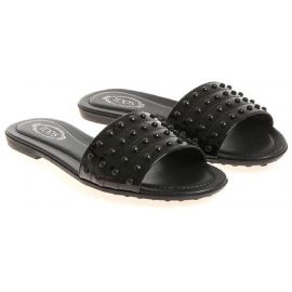 Sandalias planas de slade con charol negro de Tod's con tachuelas