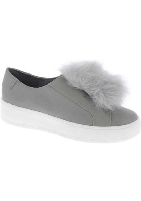 Steve Madden Zapatillas sin cordones para mujer en cuero gris falso con piel