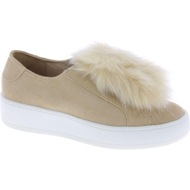 Steve Madden Zapatillas sin cordones para mujer en gamuza beige con piel