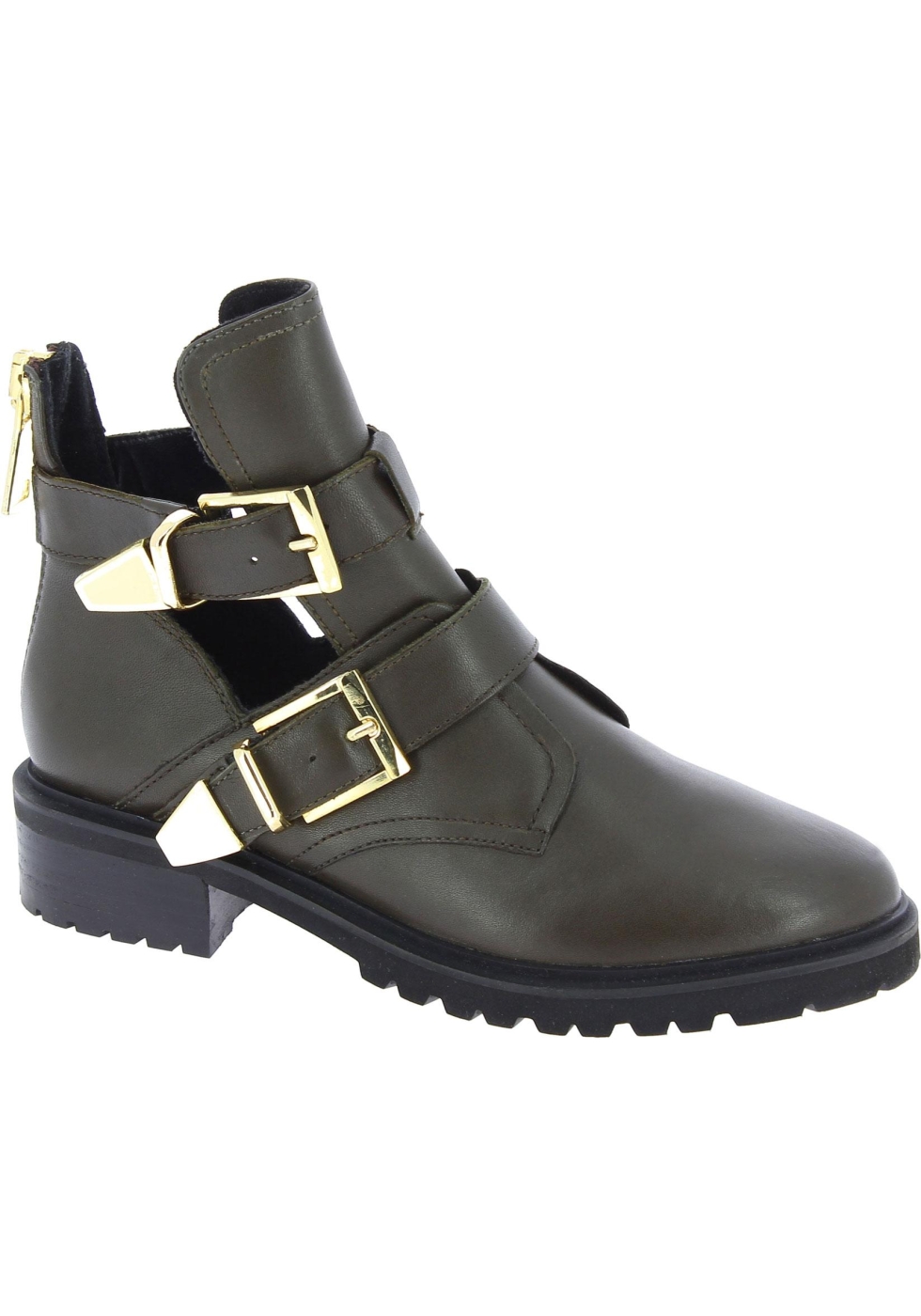 Steve Madden para mujer piel marron oscuro con cremallera y hebillas - Italian Boutique