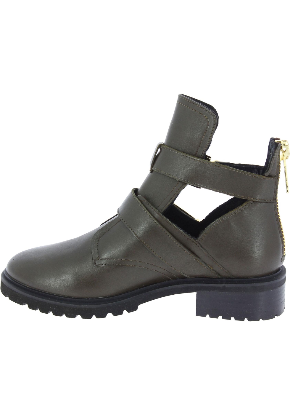 Steve Madden Botines piel marron oscuro con cremallera y hebillas - Italian Boutique